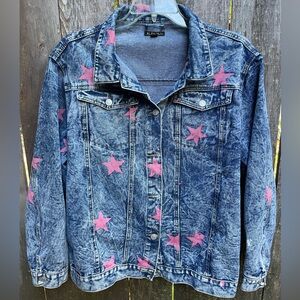 Denim Jacket with Pink Star Pattern